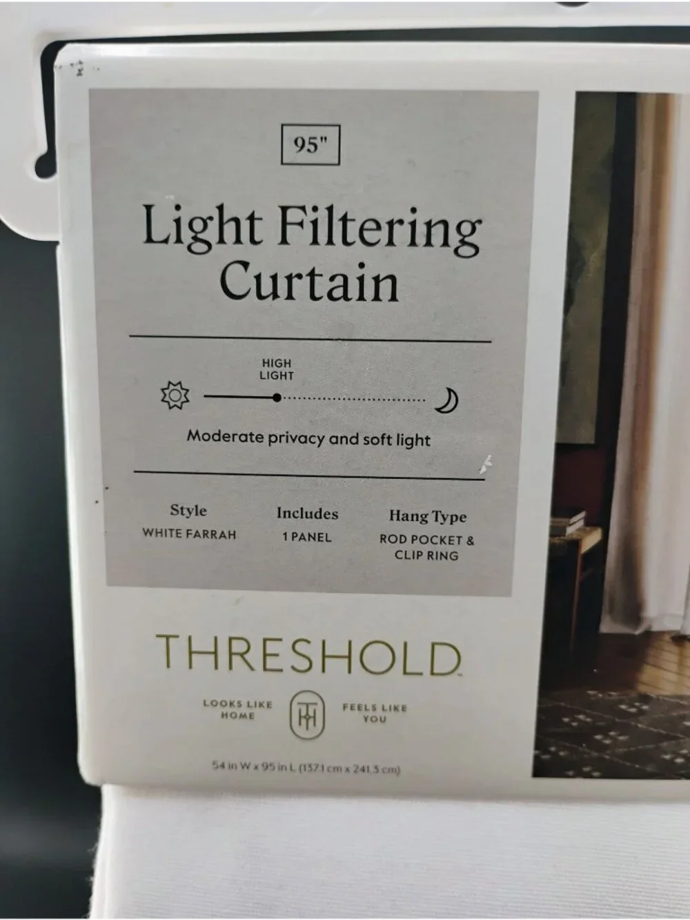 Threshold Light Filtering Curtain 54x95 Inches White Farrah Style